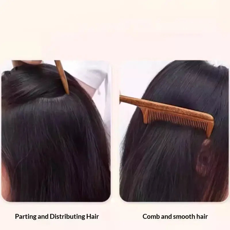 Natural Sandalwood Rat Tail Comb 20cm | Fine Tooth Anti-Static Wooden Hair Comb QXL