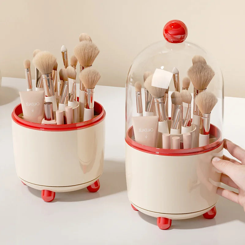 360° Rotating Makeup Brush Holder with Dustproof Lid Makeup Brush Organizer QXL