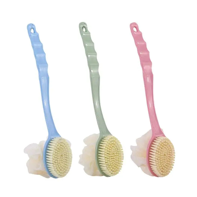 Long-Handle Loofah & Bristle Bath Brush – Body & Back Scrubber Bath Body Brush QXL