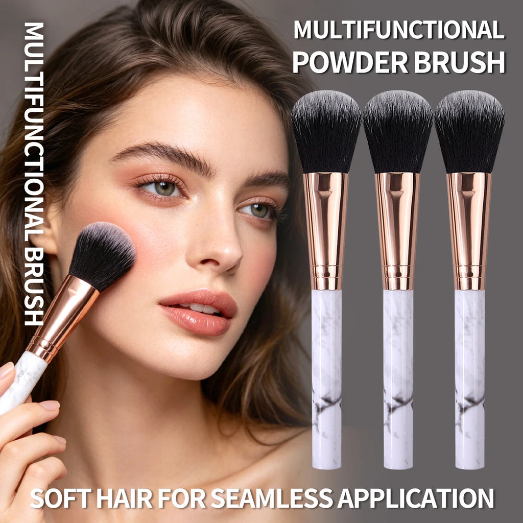 3-Piece Powder & Blush Brush Set | Marble Handle Rose Gold Makeup Brush Set QXL WHITE