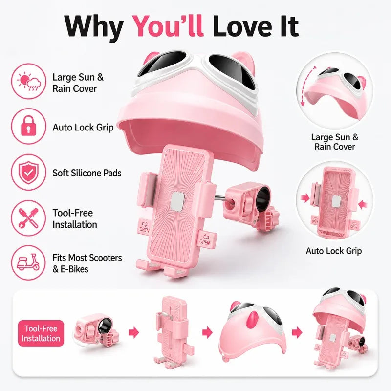 Scooter Phone Holder with Sun & Rain Cover | Handlebar Mount Handlebar Phone Mount QXL