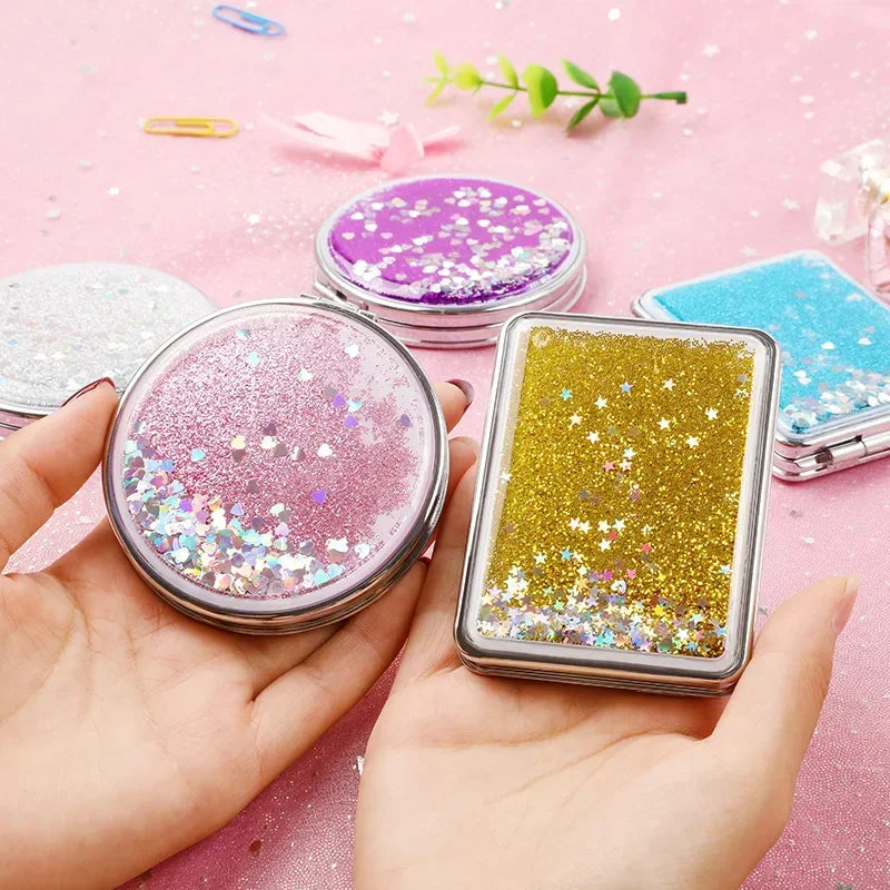 Double-Sided Folding Compact Pocket Mirror | Sparkling Sand Compact Makeup Mirror QXL