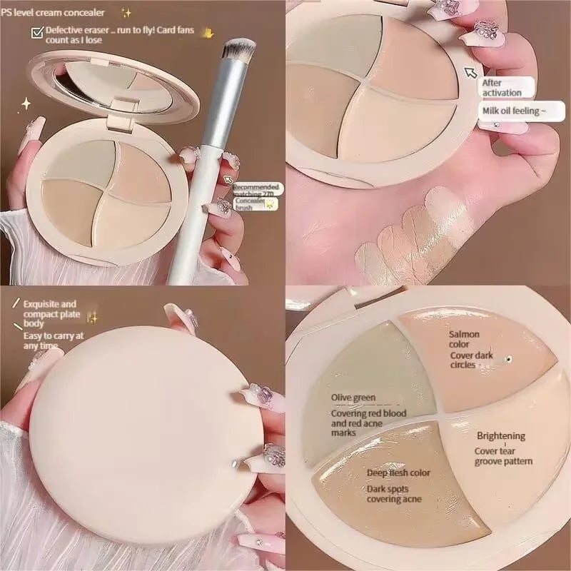 HISYI 4-Color Concealer Cream | Contour, Brighten & Cover Concealer Cream Palette QXL