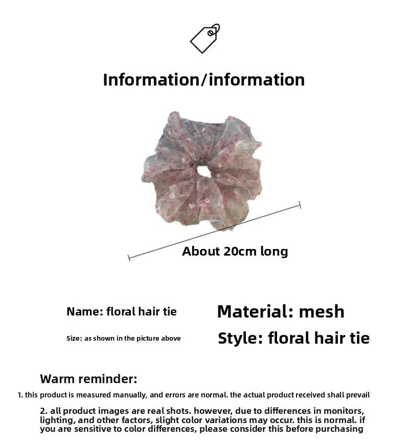 Puffy Bubble Gauze Floral Scrunchie | Korean Mori Style Floral Hair Scrunchie QXL
