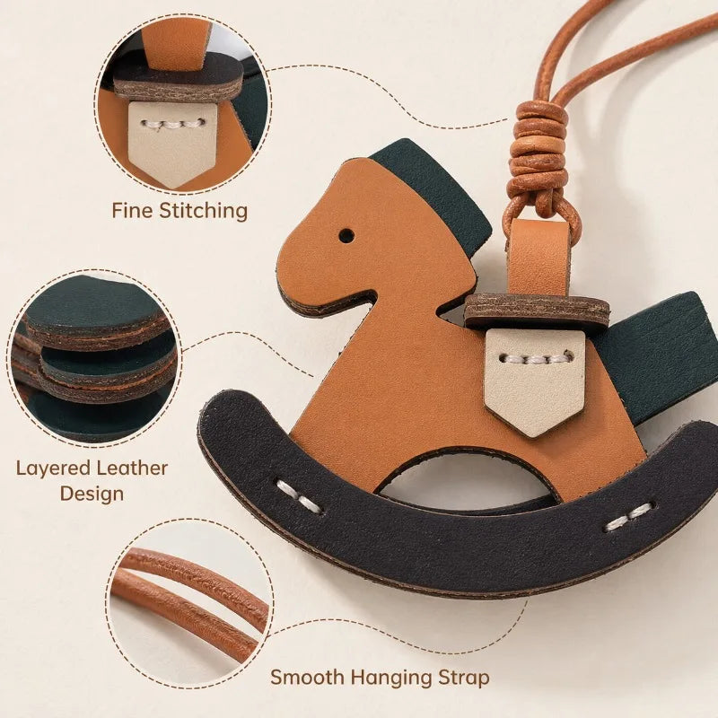 Leather Rocking Horse Bag Charm | Layered Pendant Keychain Bag Charm Pendant QXL