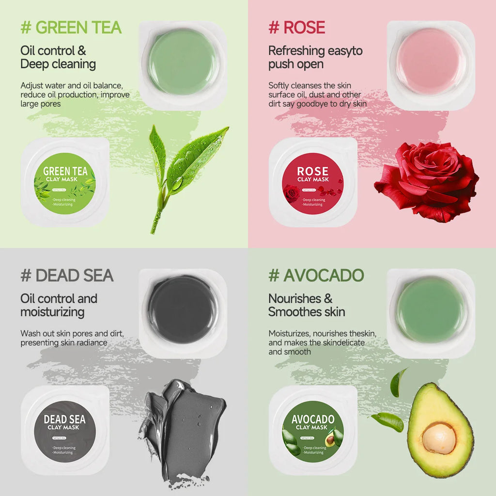 VERONNI 10-Pack Clay Face Masks | Rose, Green Tea, Eggplant Clay Face Mask QXL