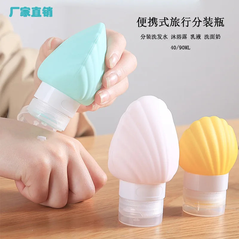 Shell Silicone Travel Squeeze Bottles 40ml & 90ml Refillable Set Travel Squeeze Bottles QXL