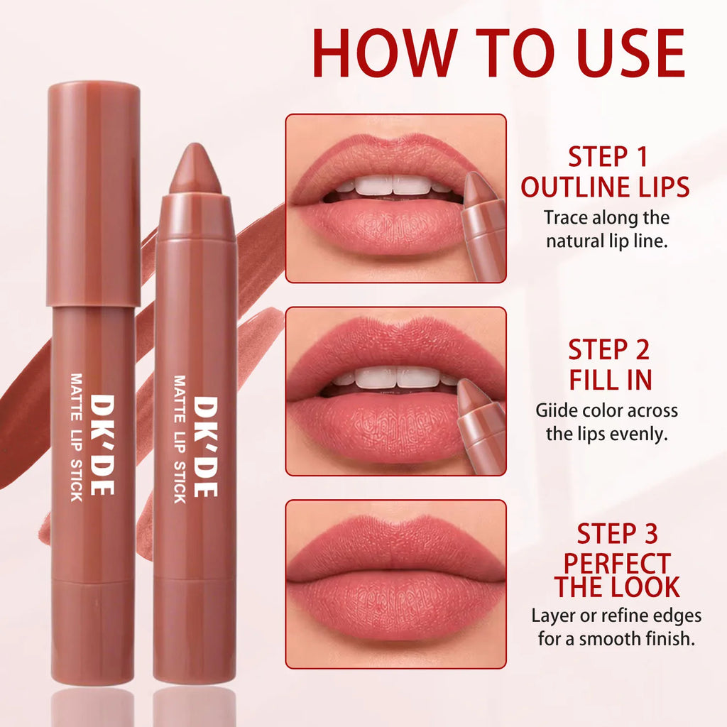 3-Color Matte Lip Crayon Set | Long-Lasting Transfer-Proof Matte Lipstick Set QXL