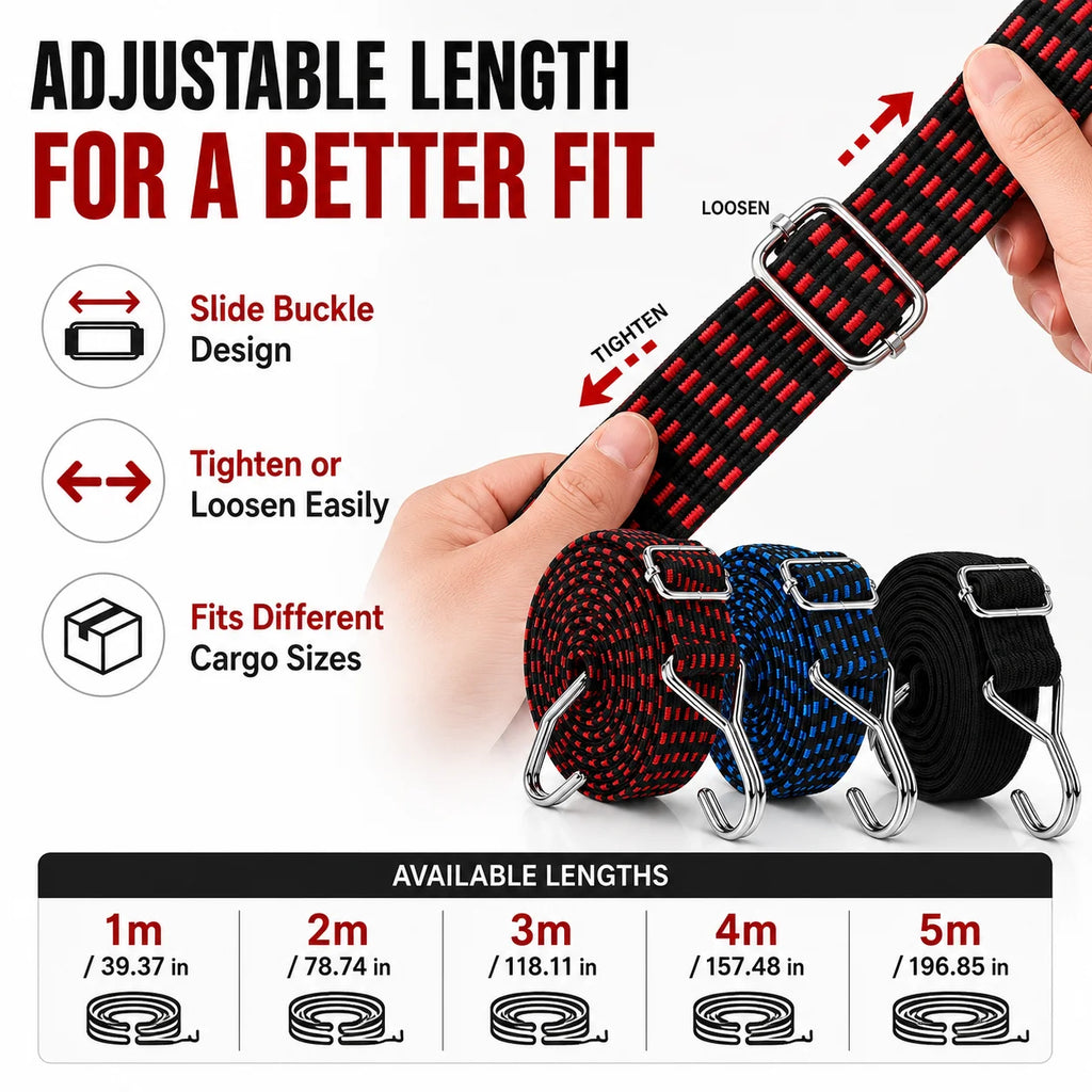 3cm Elastic Cargo Tie Down Strap with Metal Hooks 1–5M Elastic Cargo Strap QXL