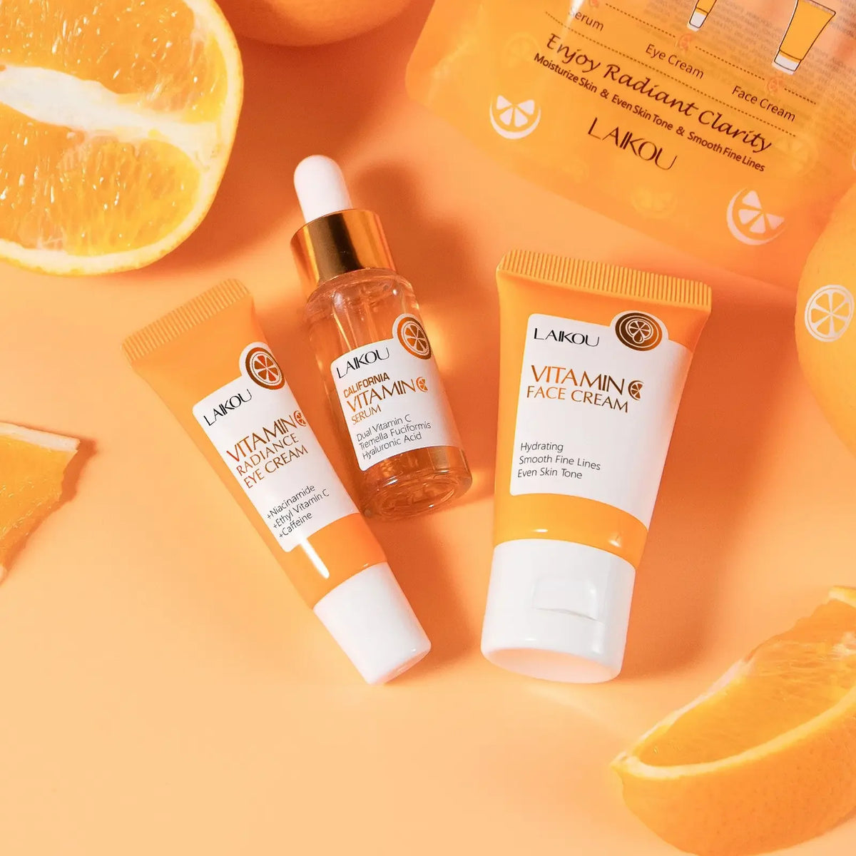 LAIKOU Vitamin C Set – Serum, Eye Cream & Face Moisturizer Skincare Gift Set QXL