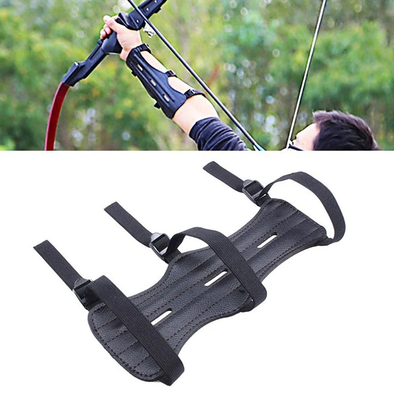 Archery Arm Guard 3-Strap PU Leather Adjustable Forearm Protector Archery Arm Guard QXL