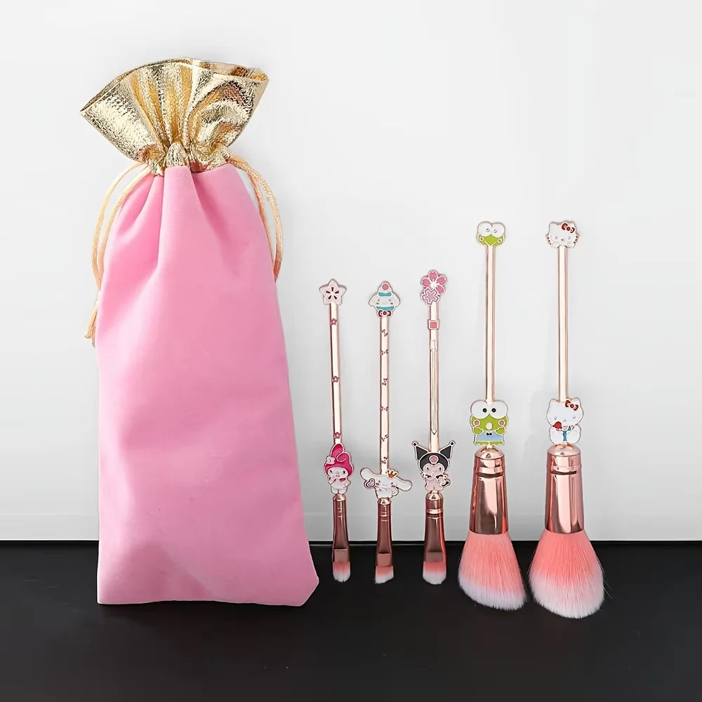 8-Pc Kawaii Pink Makeup Brush Set with Anime Velvet Pouch Makeup Brush Set QXL