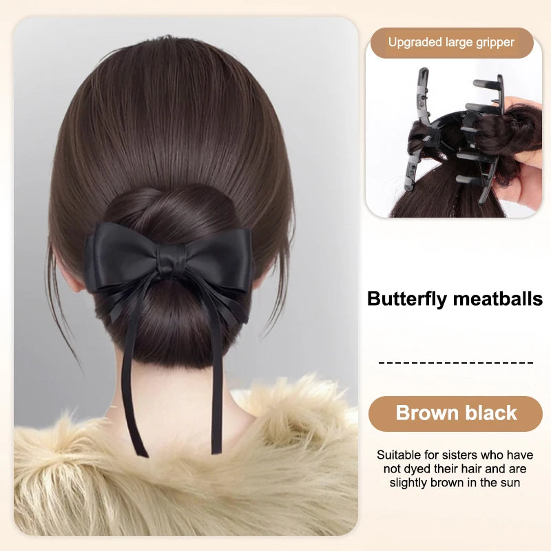Clip-In Messy Bun Hairpiece | Synthetic Low Bun Updo Clip-In Hair Bun QXL Brown Black
