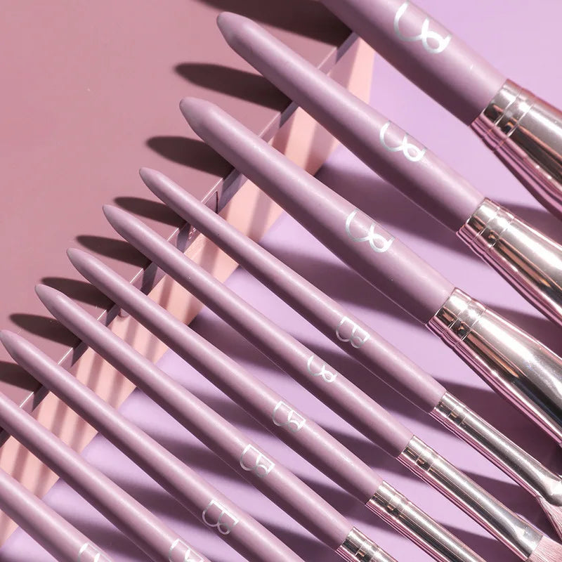 Purple 10-Piece Makeup Brush Set with Mirror Box | Portable Makeup Brush Set QXL