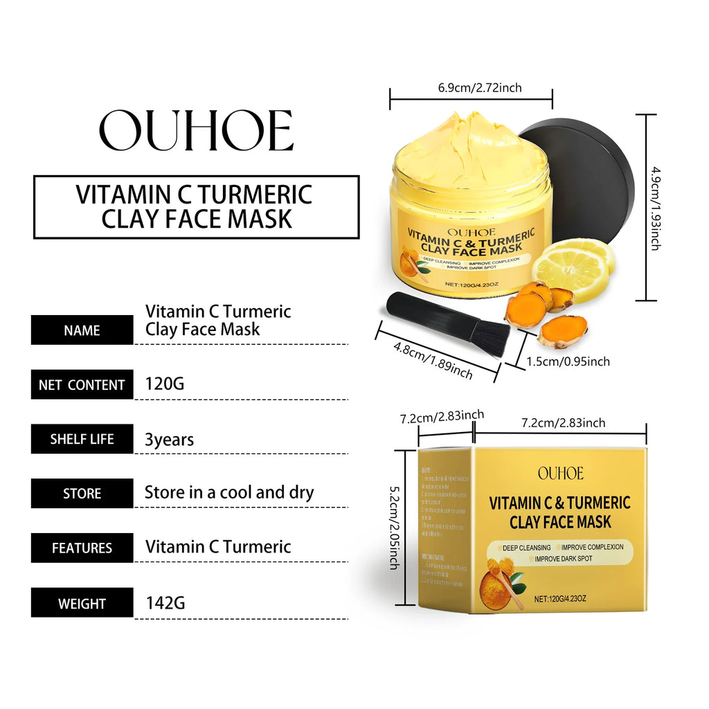 Vitamin C Turmeric Clay Mud Mask – Deep Cleanse & Brighten Clay Face Mask QXL