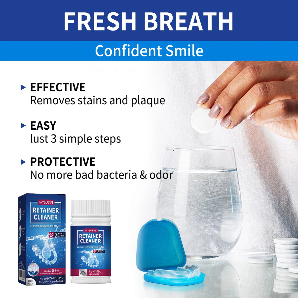 100-Pack Denture Cleaning Tablets | Retainer & Aligner Cleaner Denture Cleaning Tablets QXL