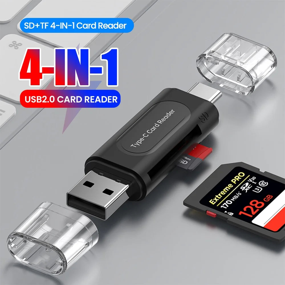 4-in-1 USB Type-C Card Reader – SD, TF & Memory Stick USB Card Reader QXL