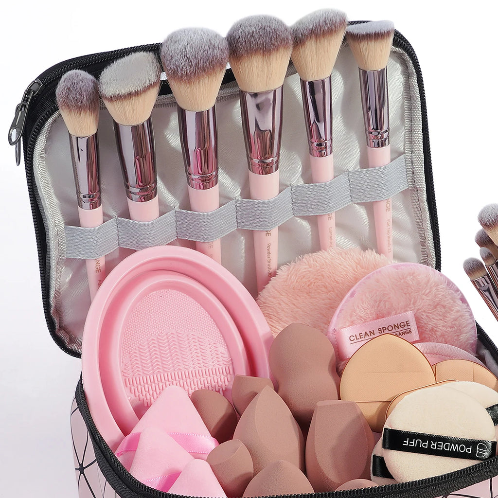 MAANGE 54-Pc Makeup Brush Kit with Sponges & Travel Bag Makeup Brush Kit QXL