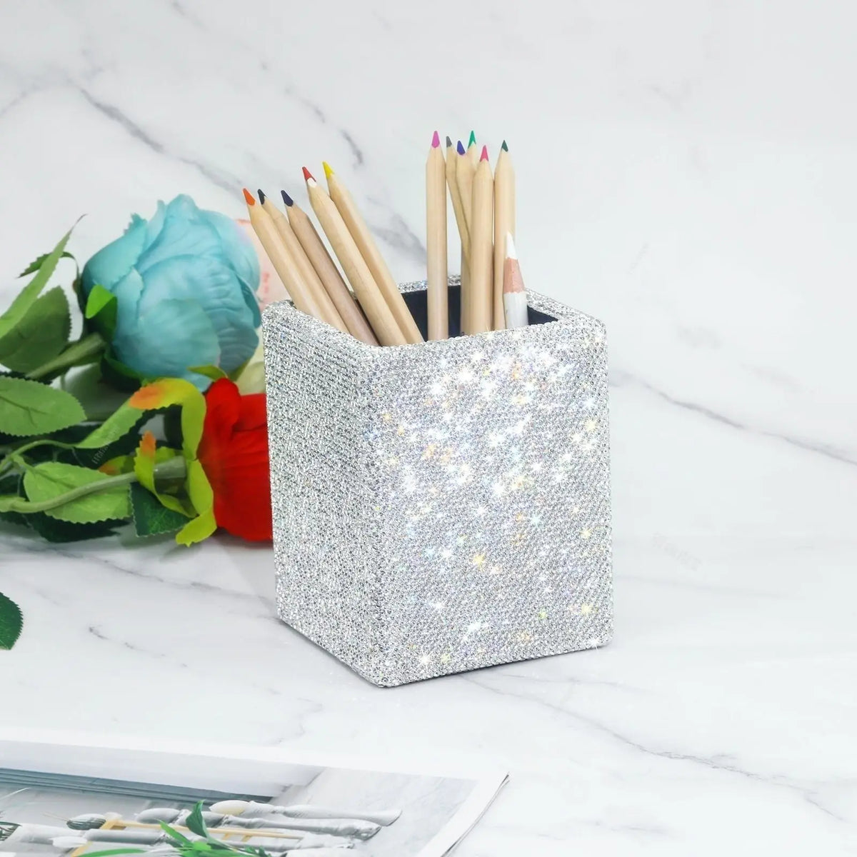 Diamond Makeup Brush Holder Cylinder | Korean Nordic Style Makeup Brush Holder QXL