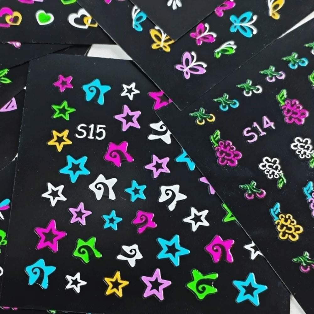 30-Pack 3D Glitter Neon Floral Nail Stickers | Glossy Nail Art Nail Art Stickers QXL