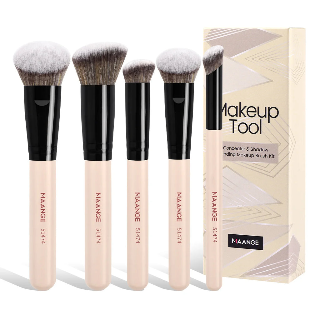 MAANGE 5-Pc Makeup Brush Set | Foundation & Concealer Brushes Makeup Brush Set QXL Black Pink