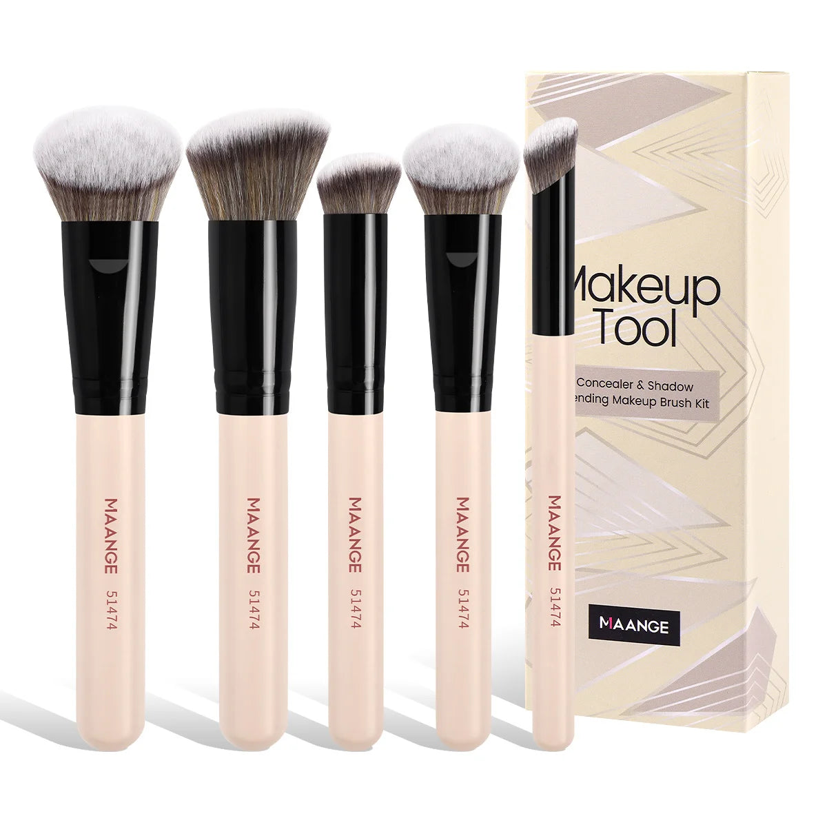 MAANGE 5-Pc Makeup Brush Set | Foundation & Concealer Brushes Makeup Brush Set QXL Black Pink