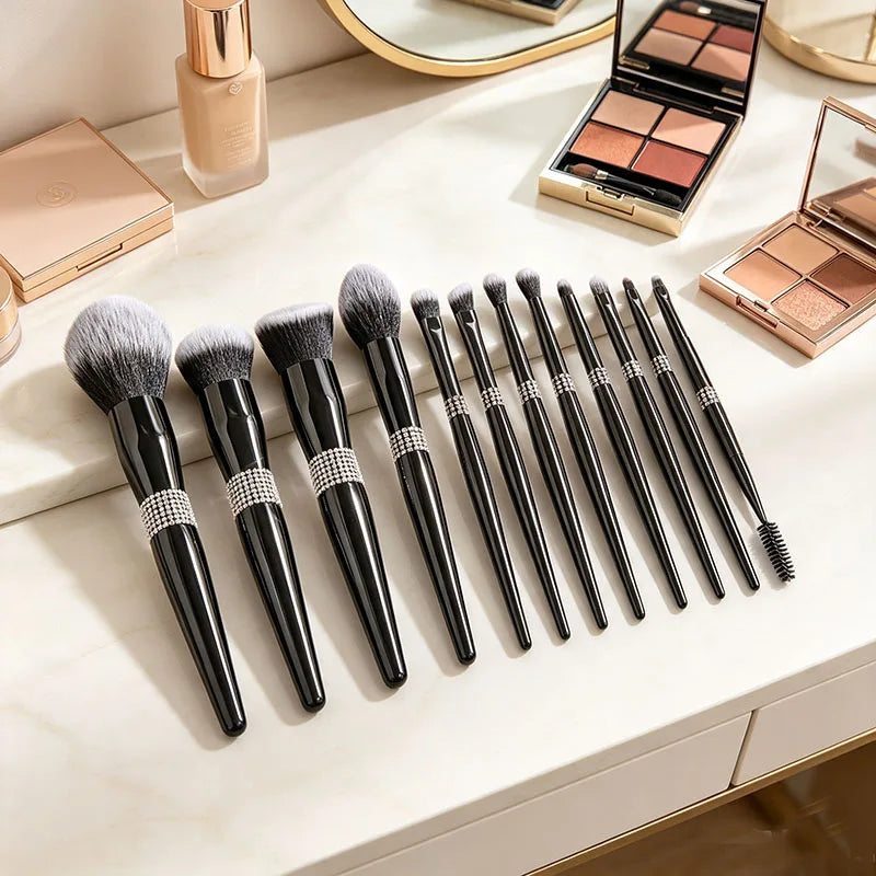10/12-Pc Diamond Rhinestone Makeup Brush Set | Soft Synthetic Makeup Brush Set QXL