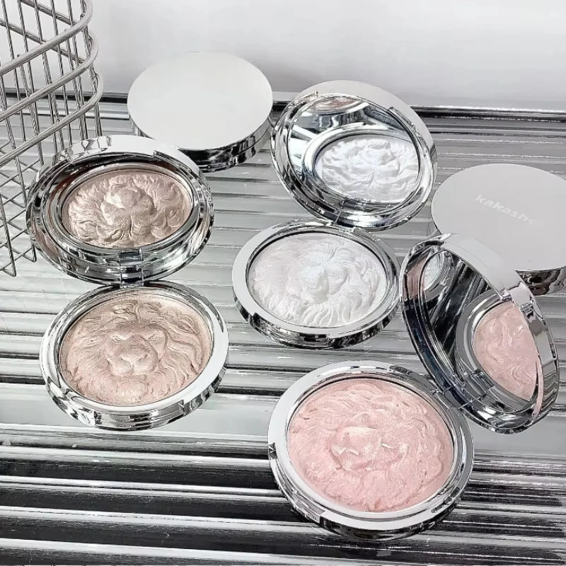 Lion Series Highlighter Powder | Pearlescent Shimmer Compact Face Highlighter Powder QXL