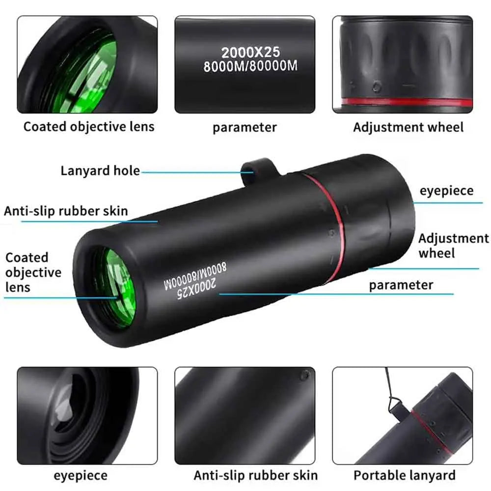 2000x25 HD Monocular Telescope | Portable Birdwatching & Camping Monocular Telescope QXL