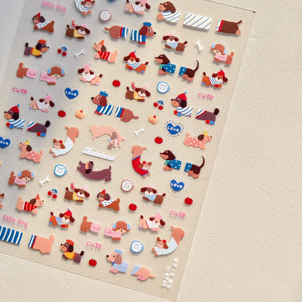 5D Dachshund Cartoon Nail Stickers | Self-Adhesive Nail Decals Nail Art Stickers QXL TO4746