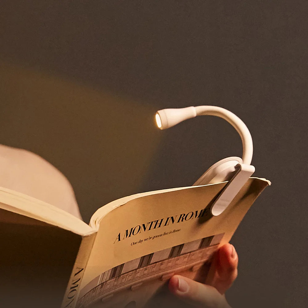 Rechargeable 3-Color Mini LED Clip Book Light | 360° Flex Neck Clip-On Book Light QXL