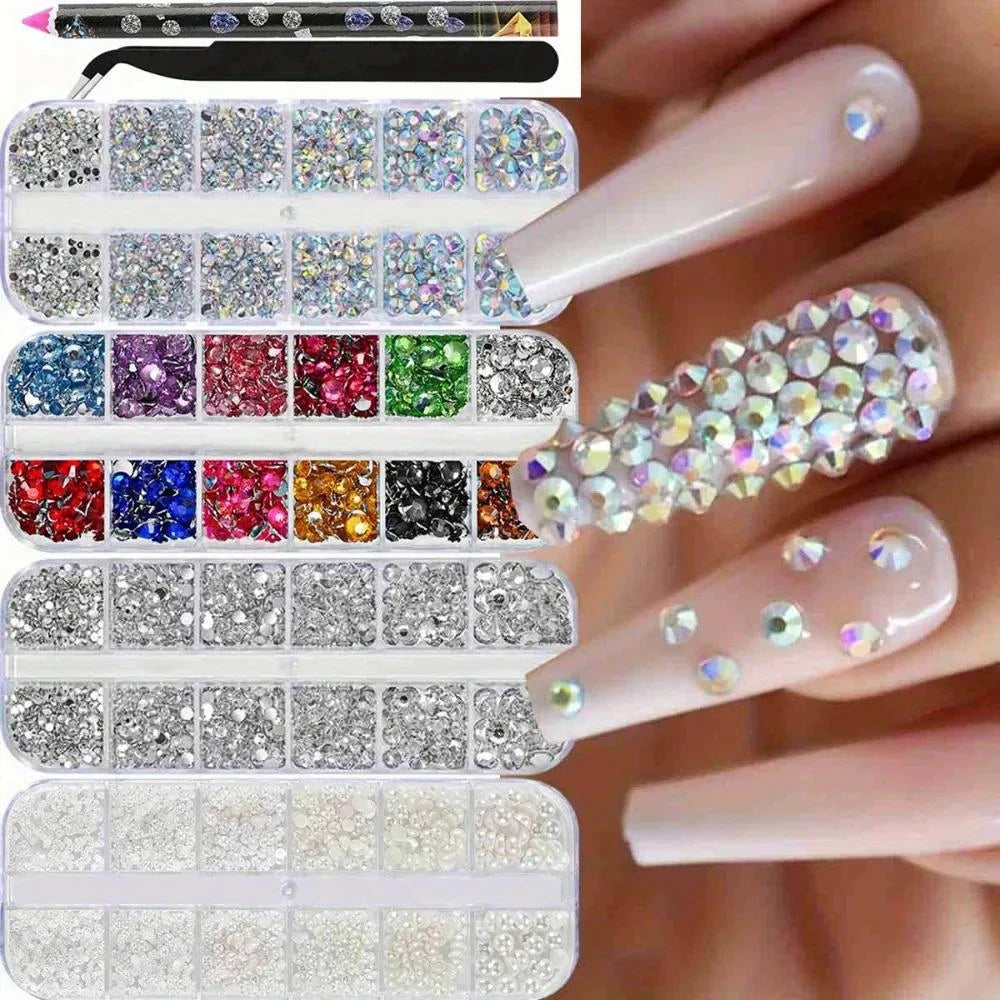 3-Pc Nail Art Rhinestones, Pearls & Dotting Tool Set Nail Art Embellishment Set QXL
