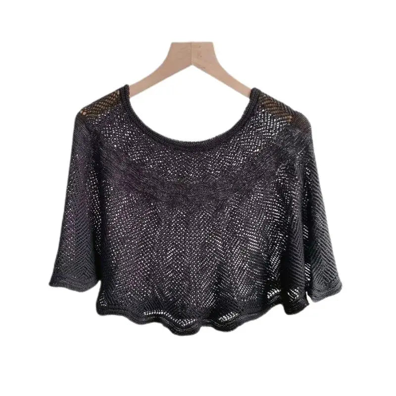 Women's Open-Knit Shawl Wrap with Pearl Brooch | One Size Knit Shawl Wrap QXL