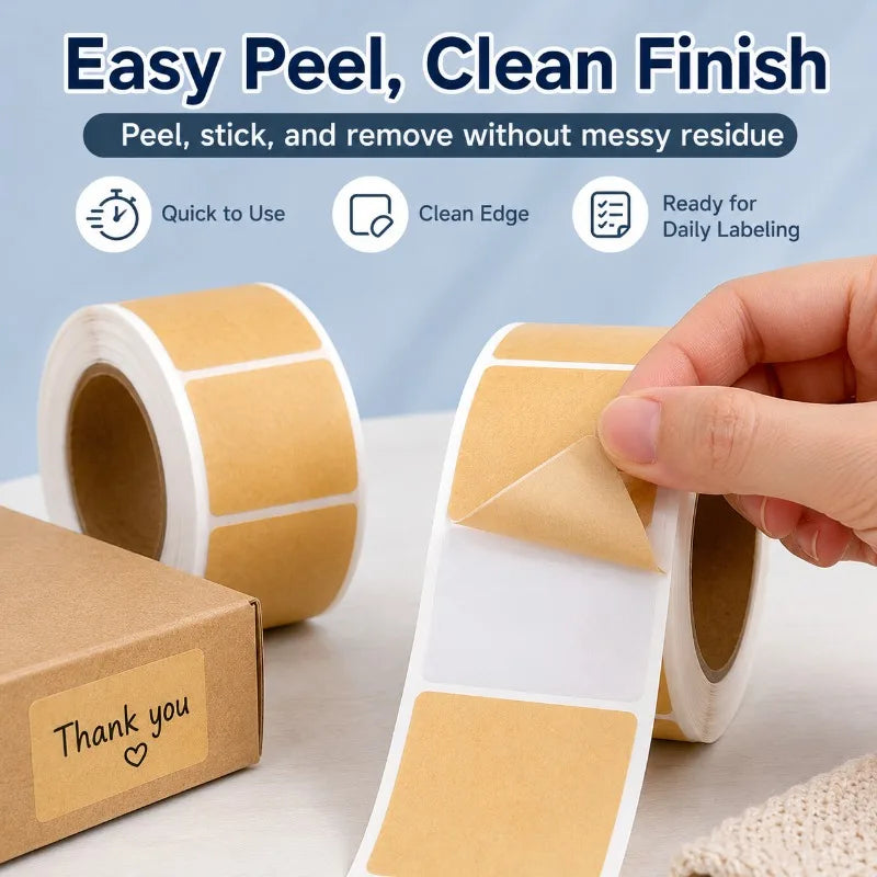 Writable Kraft Label Sticker Roll | Self-Adhesive Paper Tags Self-Adhesive Label Roll QXL