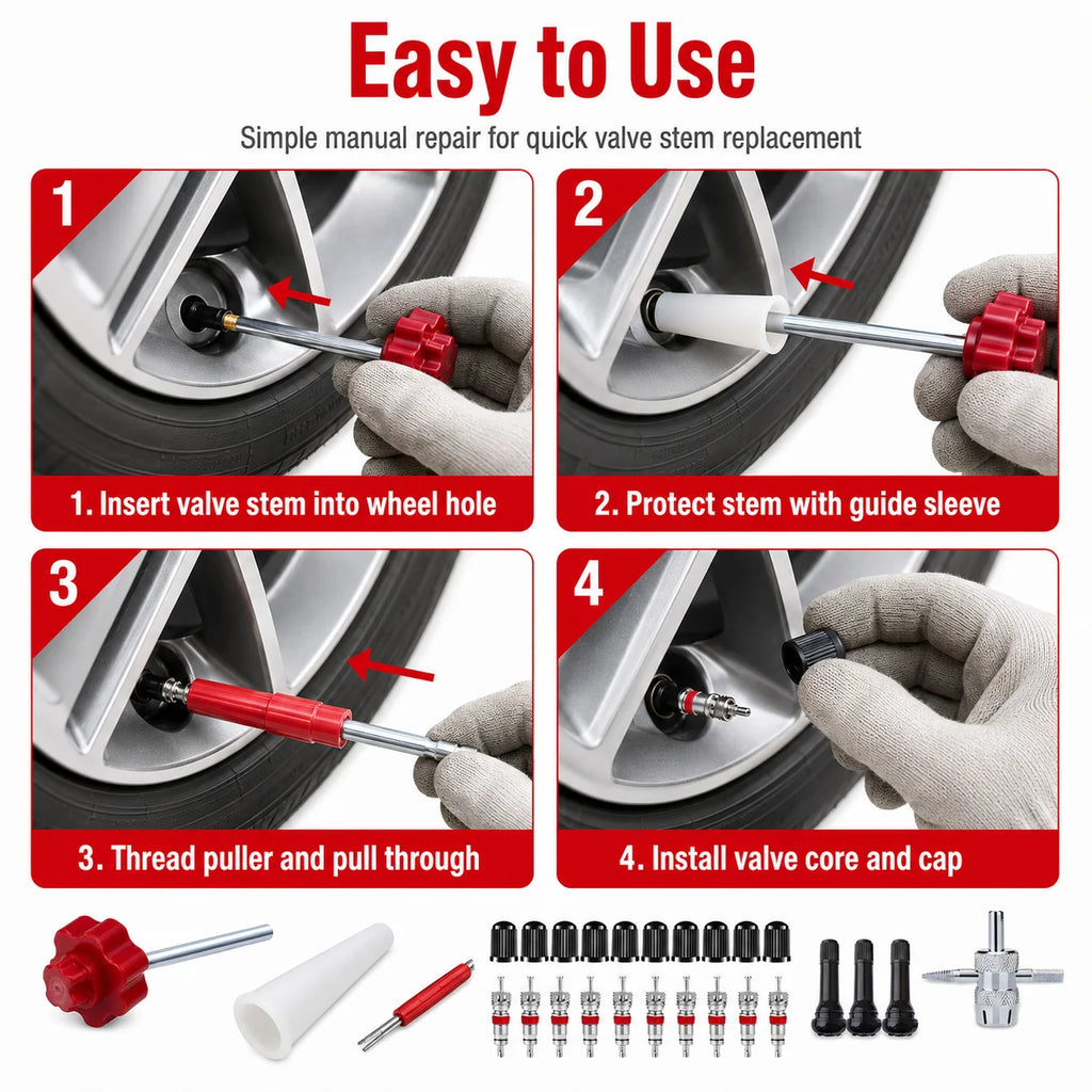 Tire Valve Stem Tool Kit | T-Handle Puller & Installer Set Tire Valve Tool Kit QXL