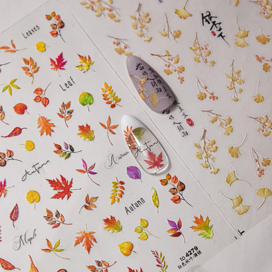 5D Autumn Maple Leaf Soft Embossed Nail Art Stickers | NAILFYOU Nail Art Stickers QXL