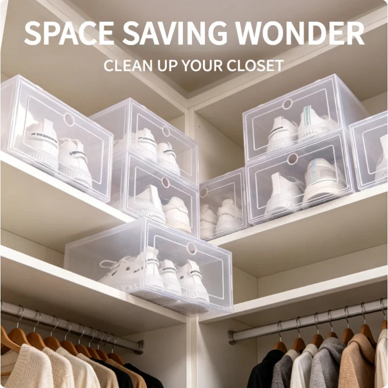6-Pack Stackable Clear Shoe Boxes | Dustproof Sneaker Organizer Shoe Storage Boxes QXL