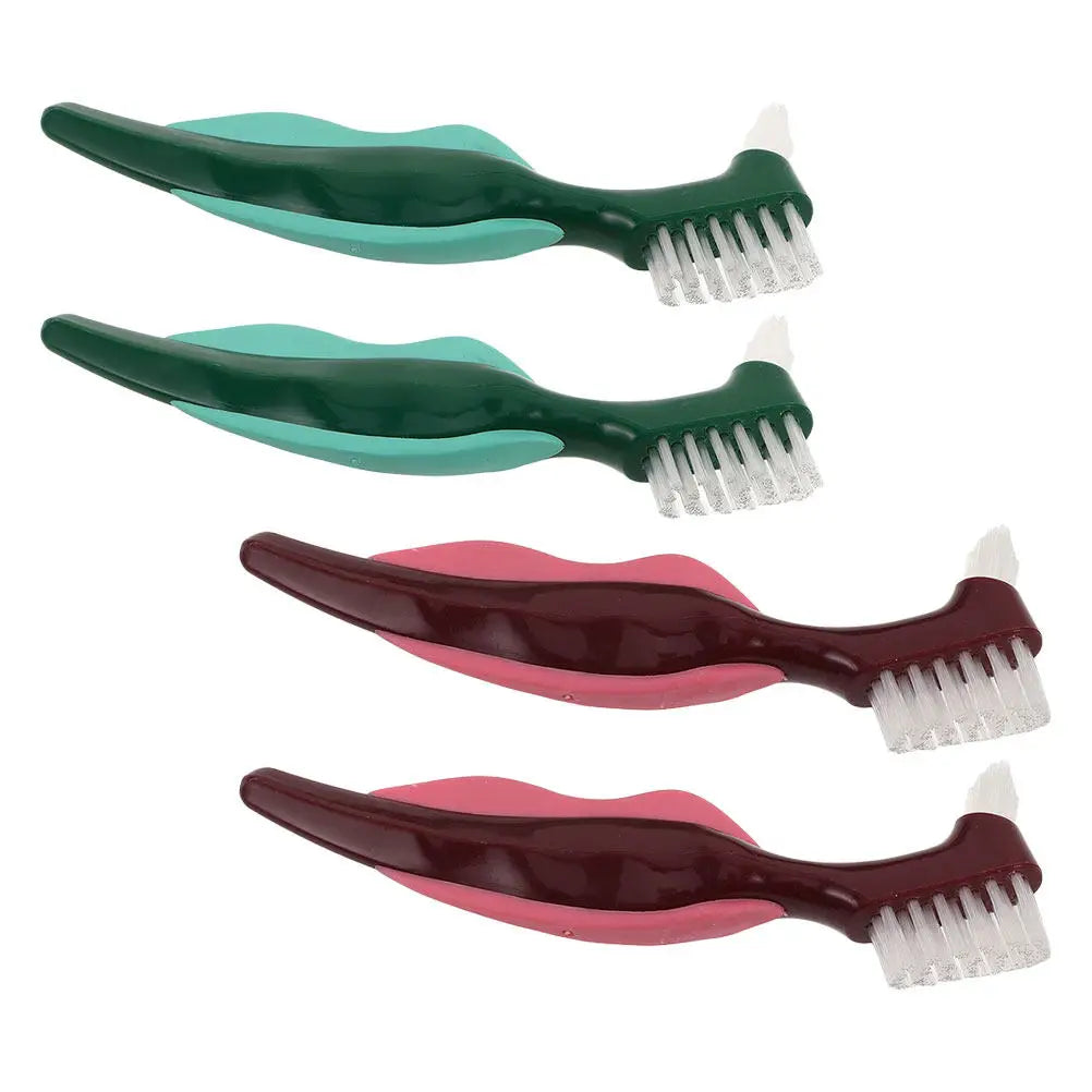 4-Pack Dual-Head Denture Cleaning Brush | Hard Bristle Set Denture Cleaning Brush QXL