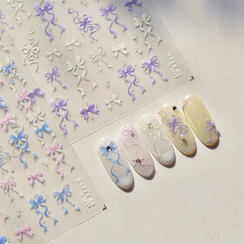 5D Bowknot Ribbon Jelly Nail Art Stickers | Manicure Decals Nail Art Stickers QXL