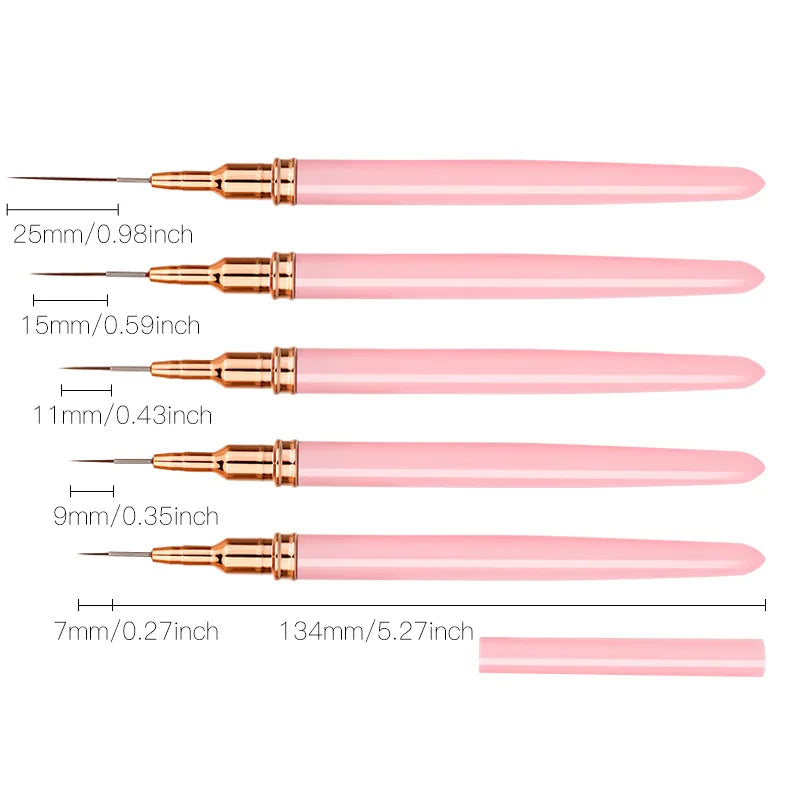 5-Piece Nail Art Liner Brush Set | Fine Line & Stripe Detail Nail Art Brushes QXL 5Pcs-Pink