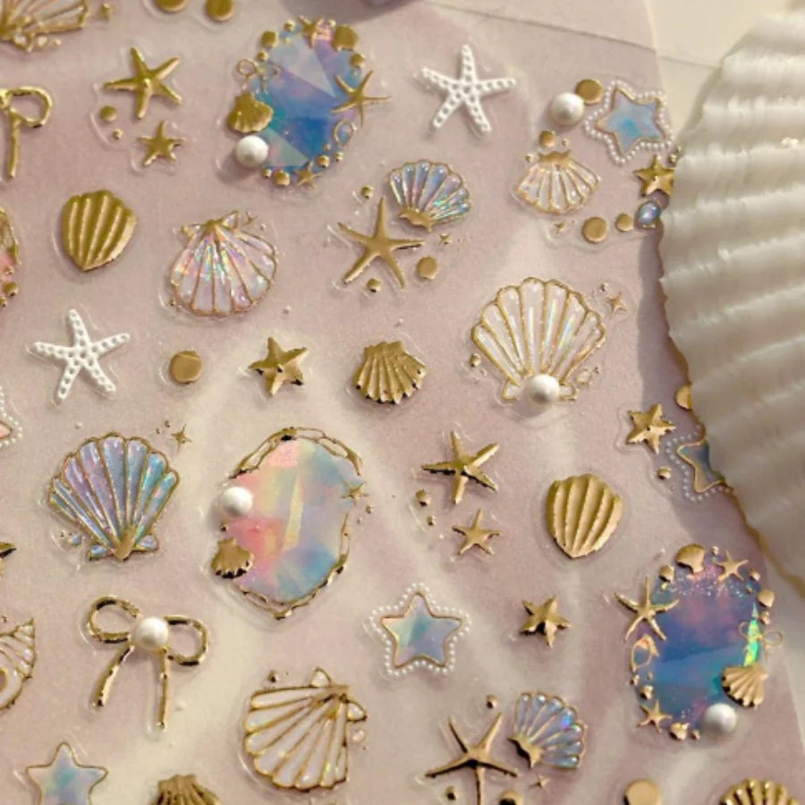 5D Ocean Shell Starfish Seahorse Nail Stickers – Aurora Bronze Nail Stickers QXL