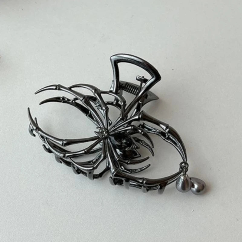 Gothic Spider Hair Claw Clip | Metal Pearl Shark Clip Gothic Hair Clip QXL Black