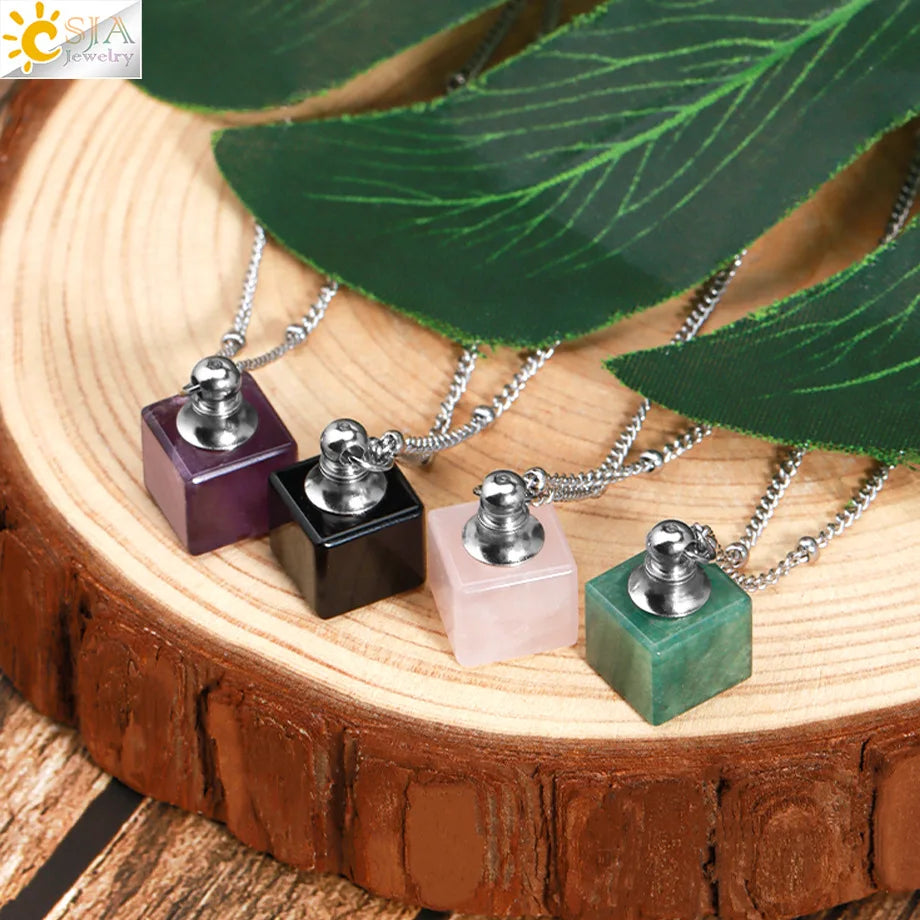 Natural Crystal Gemstone Refillable Perfume Diffuser Necklace Diffuser Pendant Necklace QXL