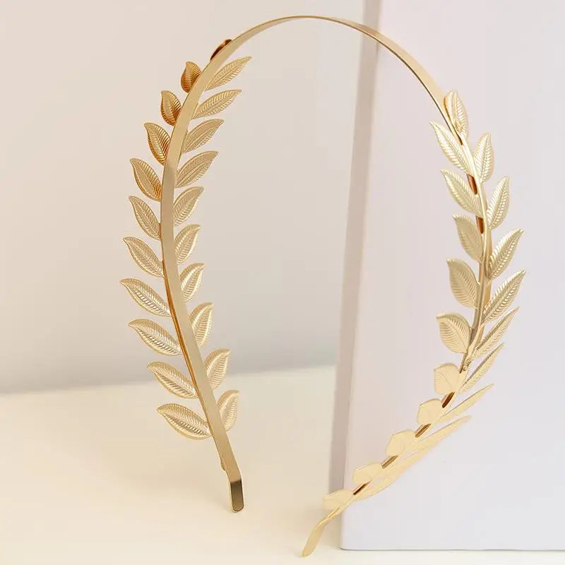 Gold Leaf Crown Tiara Headband | Bridal & Goddess Hair Piece Bridal Crown Headband QXL