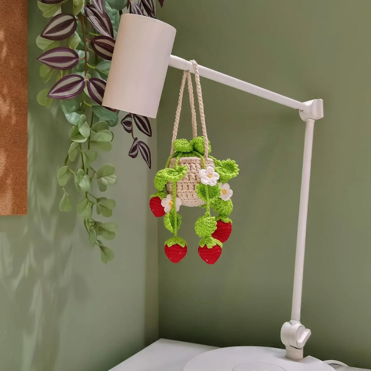 Knitted Strawberry Plant Basket Car Mirror Charm Ornament Car Mirror Charm QXL