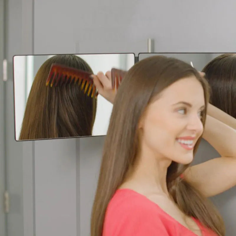 3-Way Trifold Makeup & Self-Haircut Mirror | HD Glass + Light Trifold Makeup Mirror QXL