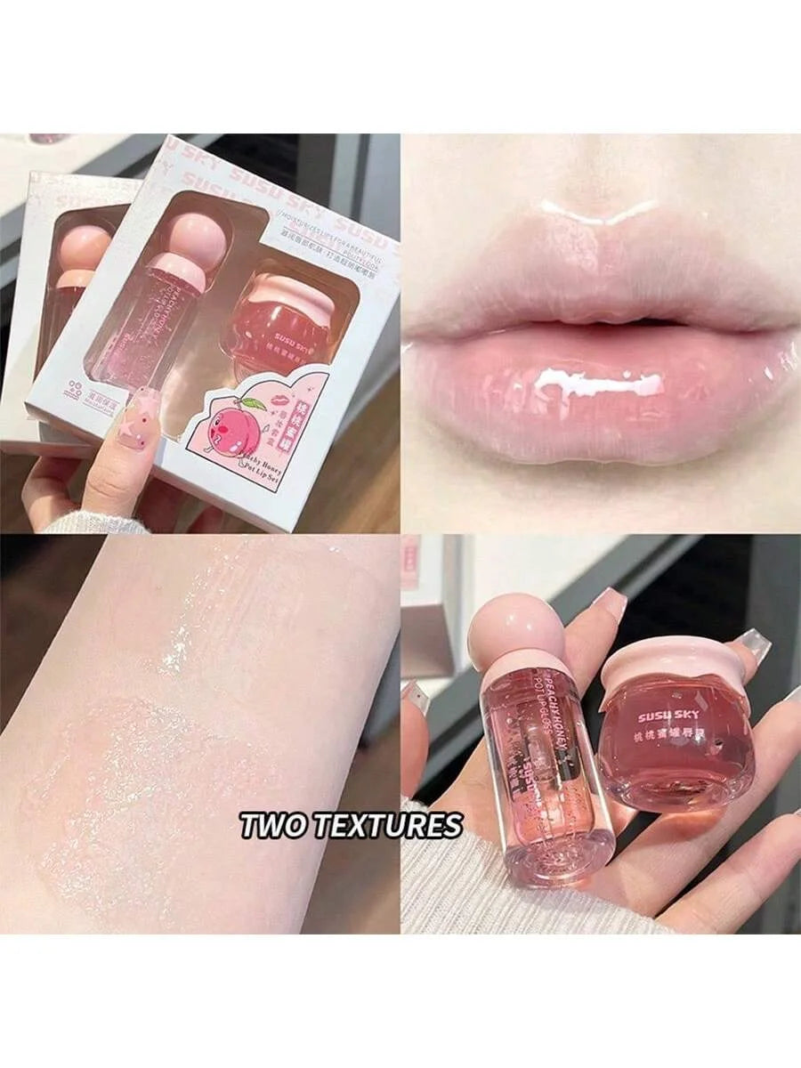 Peach Honey Lip Mask & Balm Set – 24Hr Moisturising Duo Lip Care Set QXL