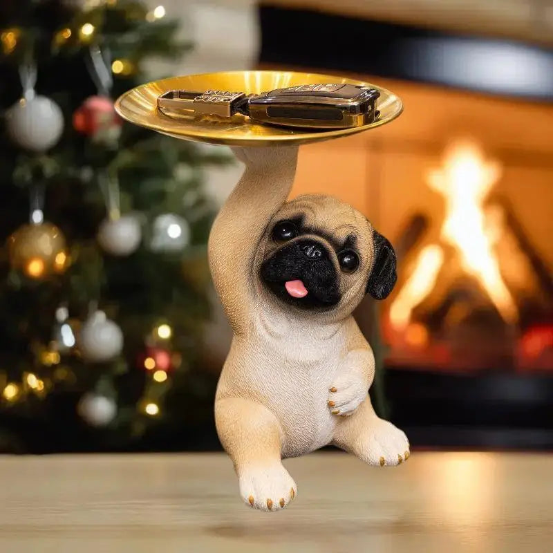 Pug Statue Tabletop Tray | Key, Candy & Desk Organizer Decorative Storage Tray QXL