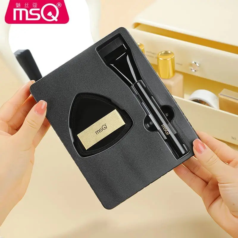 MSQ Foundation Brush & CP Puff Set | Seamless Base Gift Box Foundation Brush Set QXL Base Makeup Set