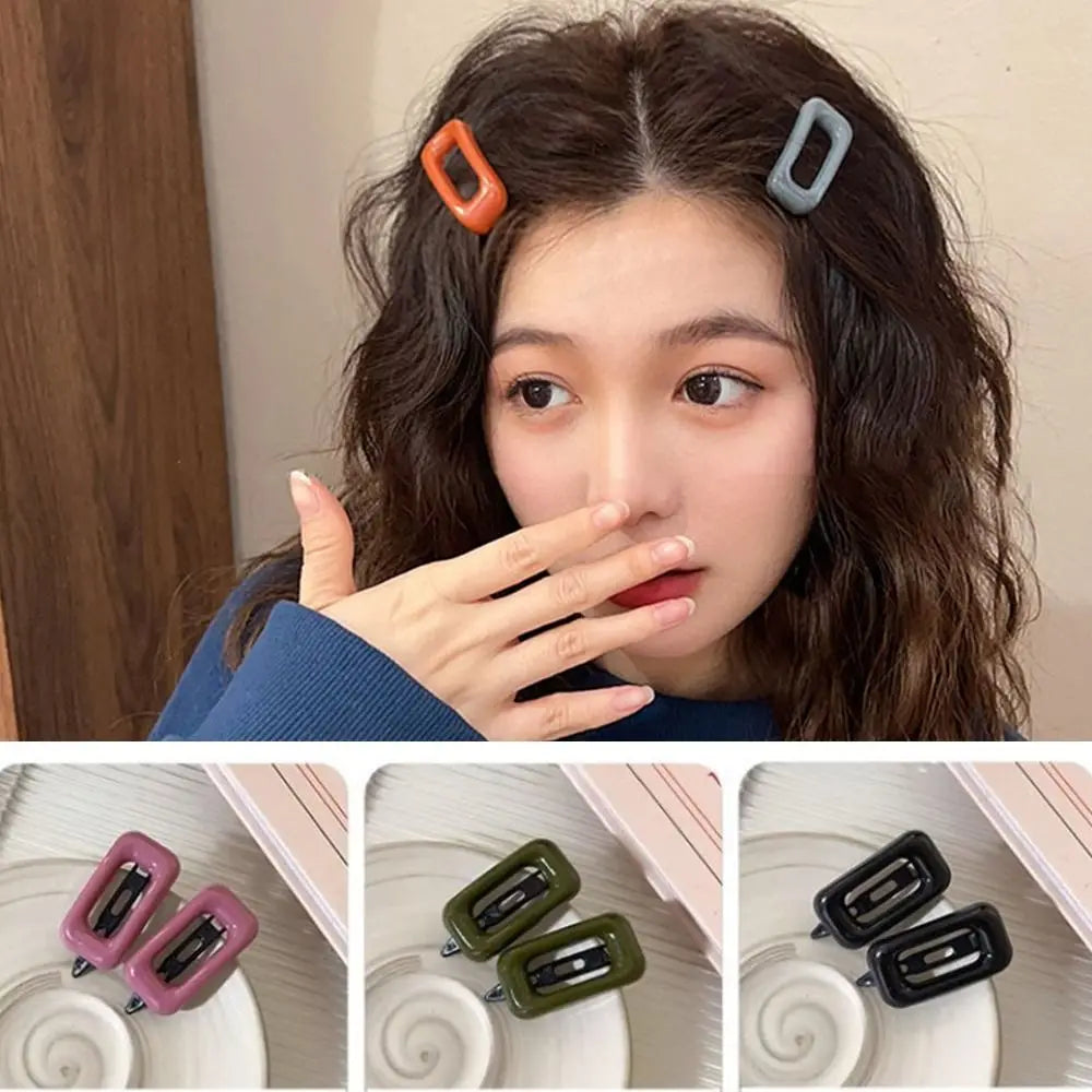 Korean Square Hair Clips | Morandi Color Barrettes – 1 Pair Hair Clip Barrettes QXL